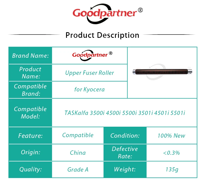 Внешний фьюзер для Kyocera TASKalfa 3500i 4500i 5500i 3501i 4501i 5501i FK6306 FK6307 5 шт.|Валик