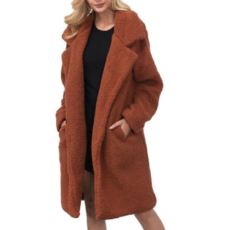 Naiveroo Wool Blend Warm Winter Coat Womens Fashion Streetwear Plus Sizes 3X Long Coat Female