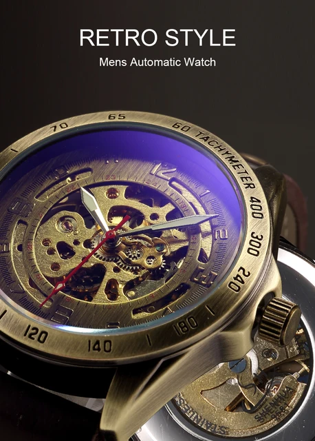 Watch Men Mechanical Automatic Watch Steampunk Skeleton Self Winding Mens Watches Retro Leather Wristwatch Clock montre homme -