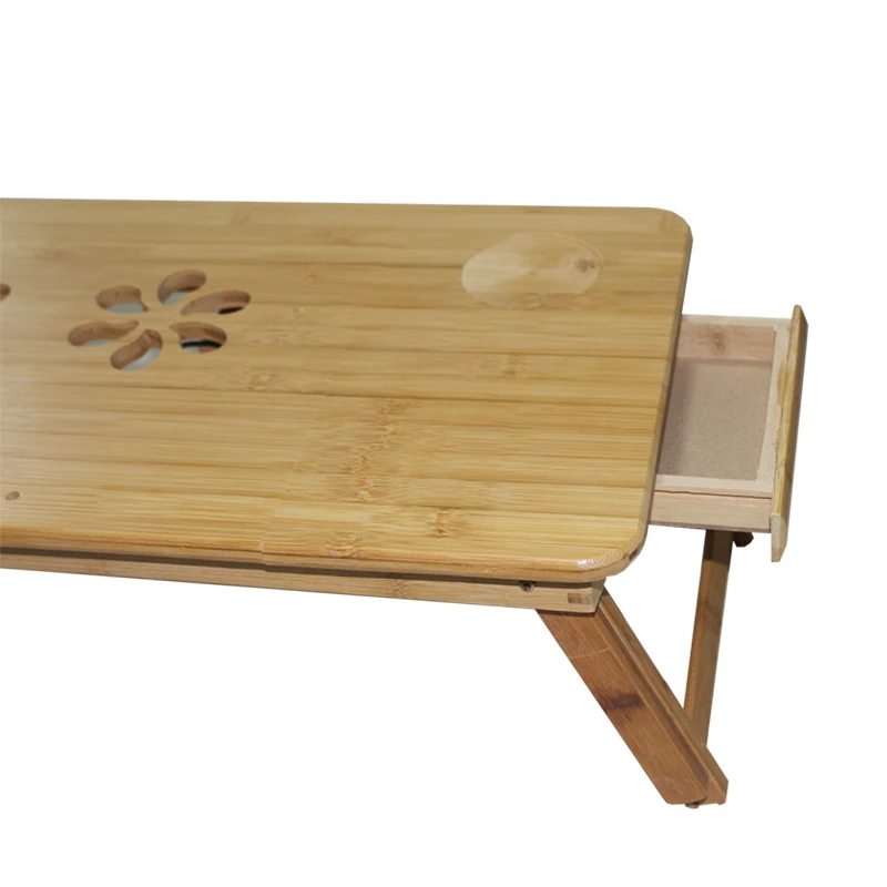  Foldable Laminating Portable Adjustable Classical Bamboo Wood Computer Stand Laptop Desk With Doubl