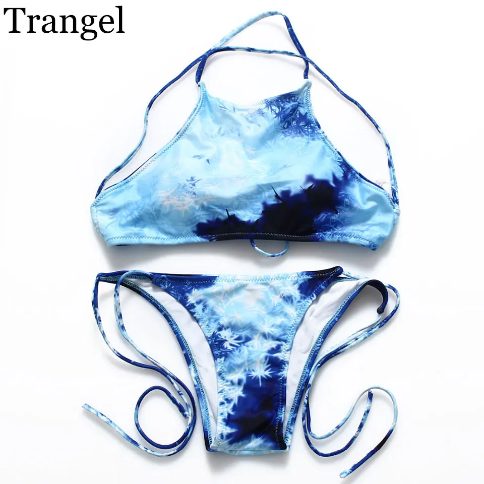 

New bikini triangle swimwear Push Up Summer Style Swimming Suit halter printed Swimsuit Bikinis set Women high neck beachwear