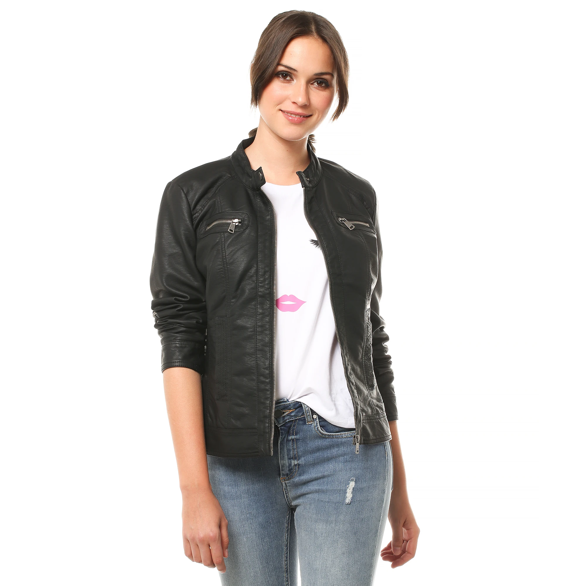 ONLY Women's biker jacket, in faux leather with mao collar Jacket WOMAN