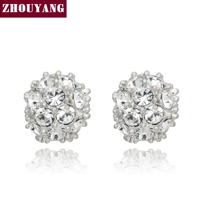 

ZHOUYANG ZYE382 Lucky Ball Crystal Silver Color Earring Jewelry Made with Genuine Austrian Crystal Wholesale