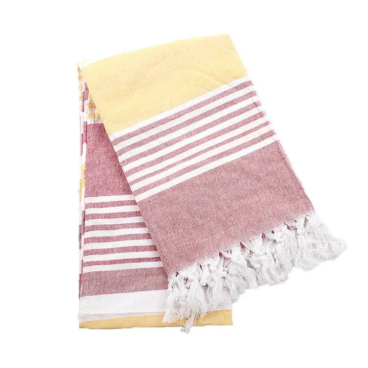 Striped Cotton Turkish Bath Towel with Tassels Travel Camping Bath