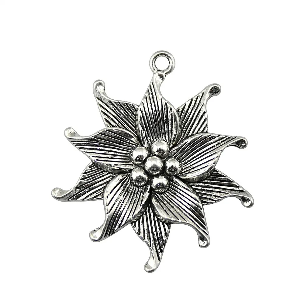 

WYSIWYG 2pcs 50x45mm Antique Silver Flower Pendants Charm Large Big Flowers Charm Pendants Big Spiral Flowers Pendants
