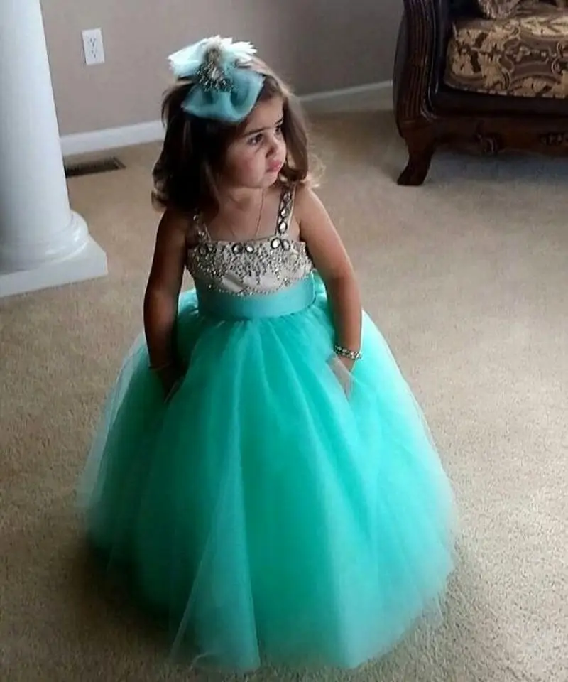 Mint Green 2018 Flower Dresses For Weddings Ball Gown Tulle Mint Green 2018 Flower Dresses For Weddings Ball Gown Tulle Beaded Crystals Long First Communion Little S
