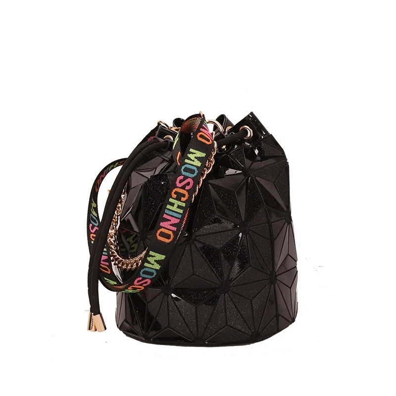 

new fashion Brand Women Bag Geometry Laser Bucket Bags Plain Folding Drawstring Handbag Chain Shoulder Messenger Bags Laser Bag
