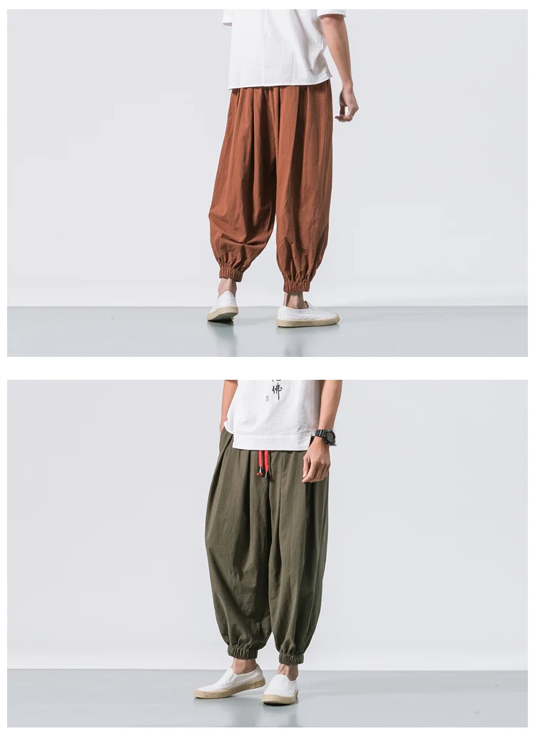 2022 Summer Style Harem Pants Men Chinese Style Casual Loose Cotton Linen Sweatpants Jogger Pants Streetwear Trousers ABZ397 green sweatpants