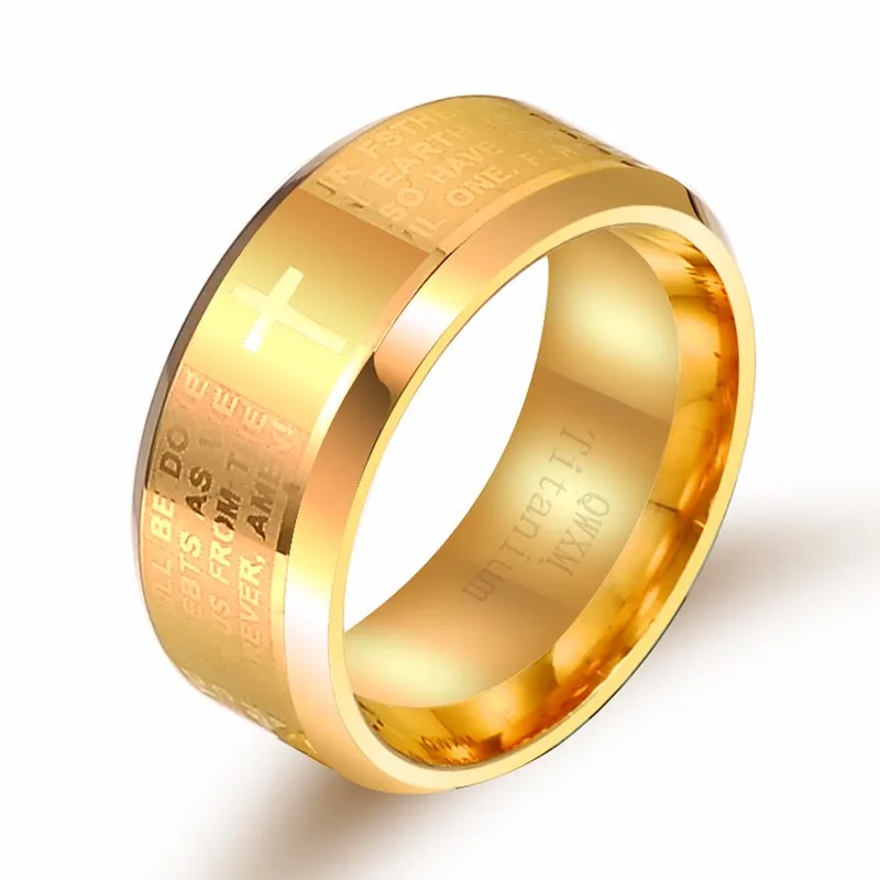 Lote al por mayor de 10 piezas y 8MM de acero inoxidable, anillo de oro  para Lords, oración, Padre, Nuestro inglés, biblia, boda, compromiso,  fiesta, San Valentín - AliExpress