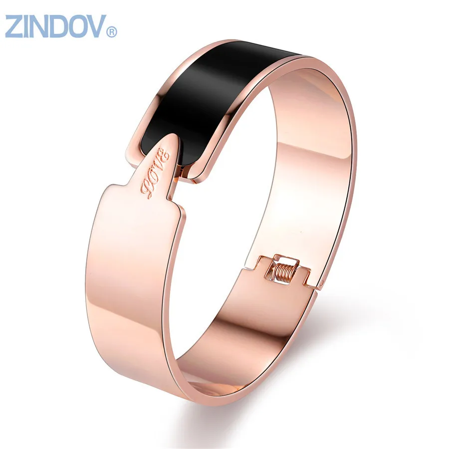 

ZINDOV Fashion Women Bangle Bracelet Stainless Steel Gold Rose Gold Color Fine Costume Jewelry Wide Wristband Party Gift Vintage