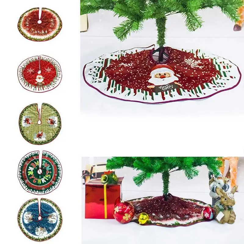 

Red White Christmas Tree Skirt Carpet Party Ornaments Christmas Decoration for Home Non-woven Xmas Tree Skirt Aprons WVW5011
