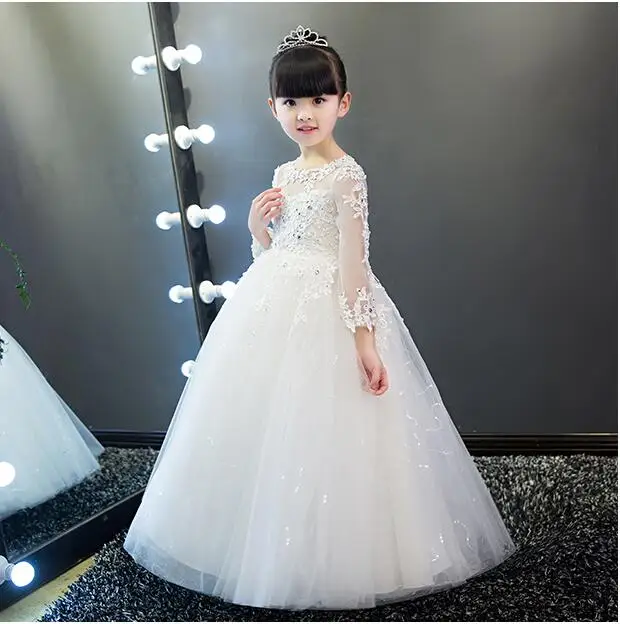 Новые Платья с цветочным узором для девочек; белое Тюлевое праздничное платье для причастия; детское платье с блестками для маленьких девочек на свадьбу
