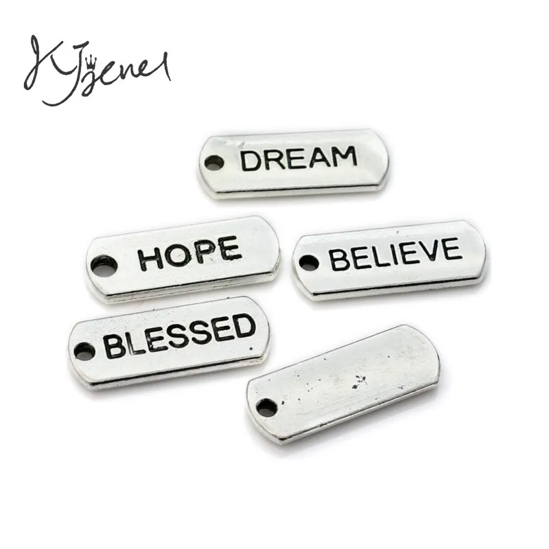 

10pcs Tibetan Silver Plated Trust Hope Blessed Dream Willpower Charms Pendants for Necklace Bracelets Jewelry Making DIY 21x8mm