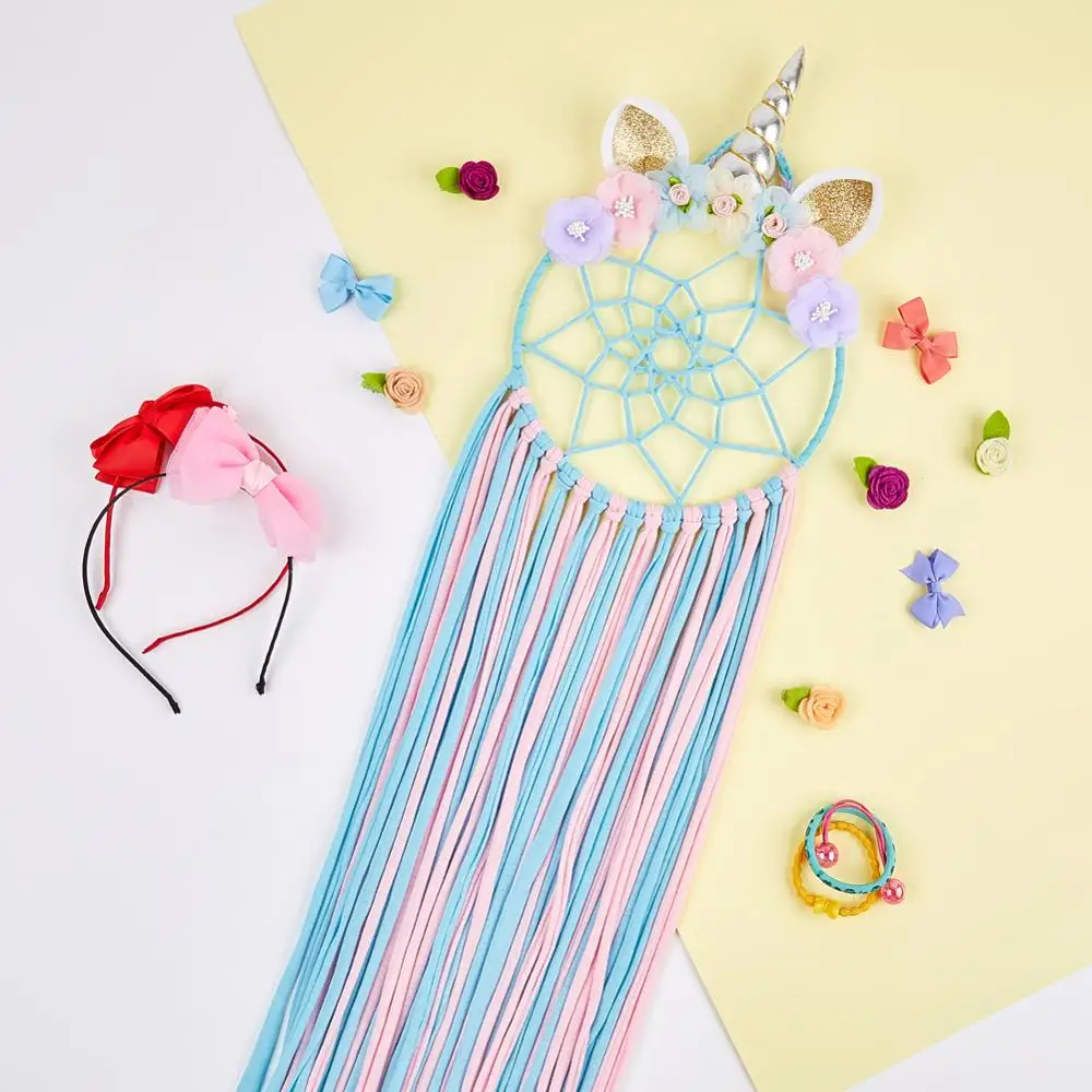

Fioday 2019 Unicorn Ear Hair Bows Storage Belt for Girls Round Hairband Organizer for Kids Rainbow HairClips Holder DIY Tools