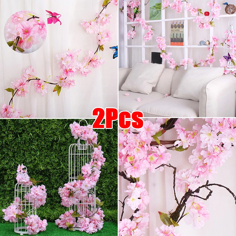 Artificial Flower Cherry Blossom Wedding Garland Vine Leaf Hanging Decor Home