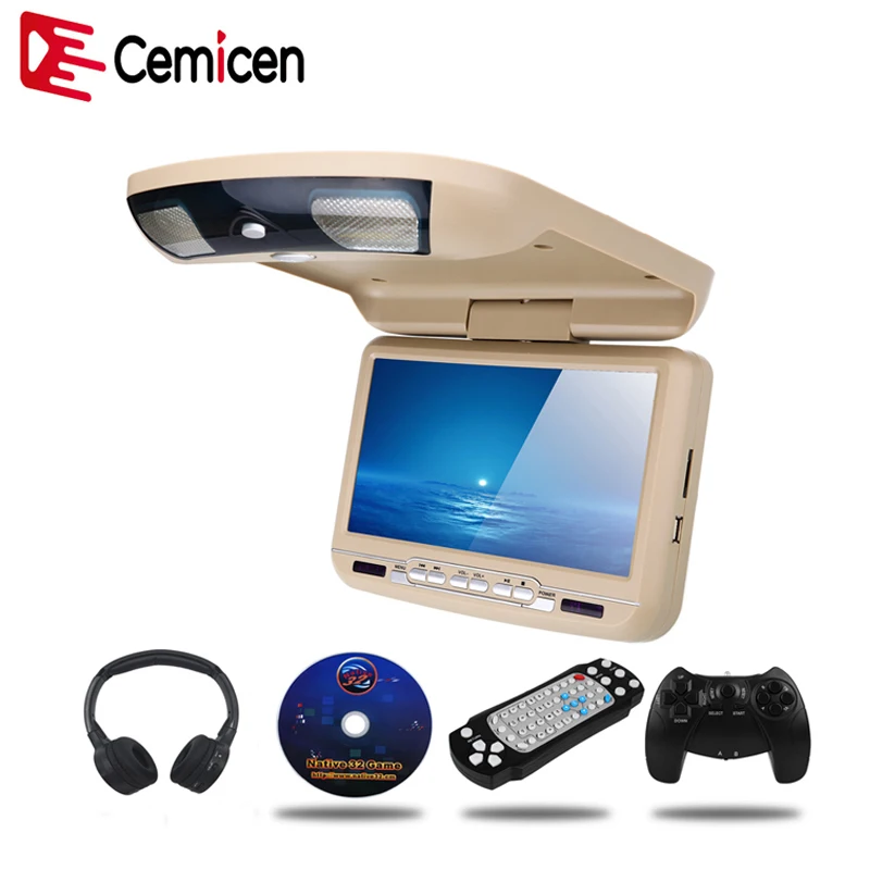 

Cemicen 9 inch Car Roof Mount Flip Down Monitor LED Digital Screen DVD Player IR FM Transmitter USB SD MP5 Support 32 Bits Game