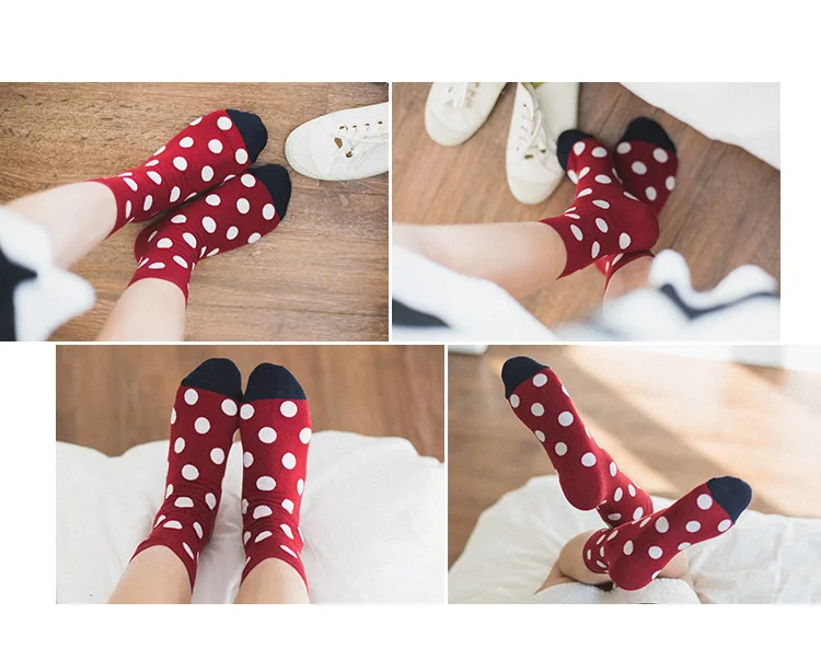 5 цветов, женские хлопковые Классические носки в крупный горох, винтажные короткие носки в горошек для девушек, носки по щиколотку контрастного цвета, Sox Meias