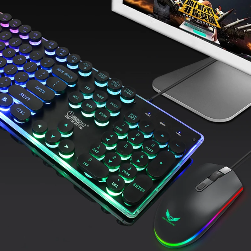 

SAGO USB Retro Round Keycap Steampunk wired Gaming keyboard 104key backlit office keyboard+mouse combos for PC Desktop computer