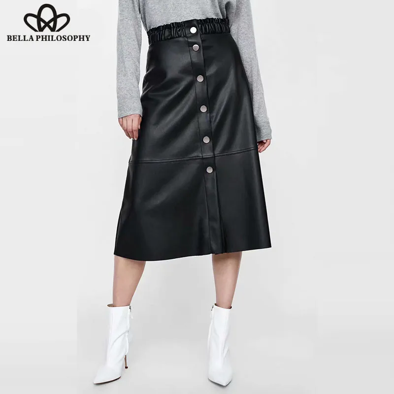 Wonder 2018 Women Winter Vintage Black Skirts Casual Single Button Faux Fur Midi Skirts New Fashion Female A-Line Skirts