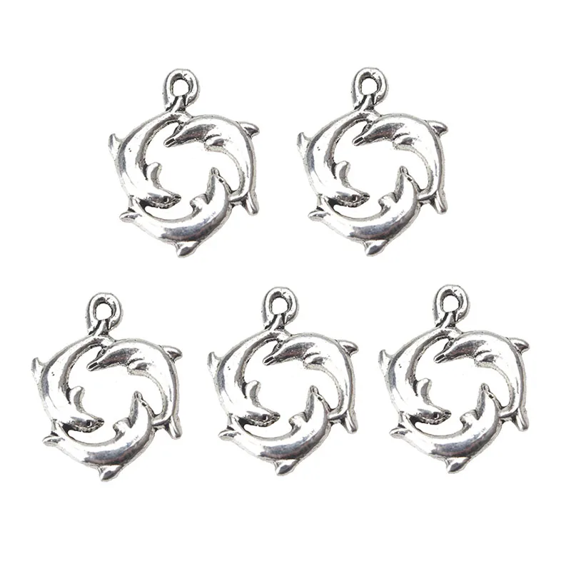 10 шт./лот подвеска из легированной стали Silvertone Dolphin для DIY брелок ожерелье