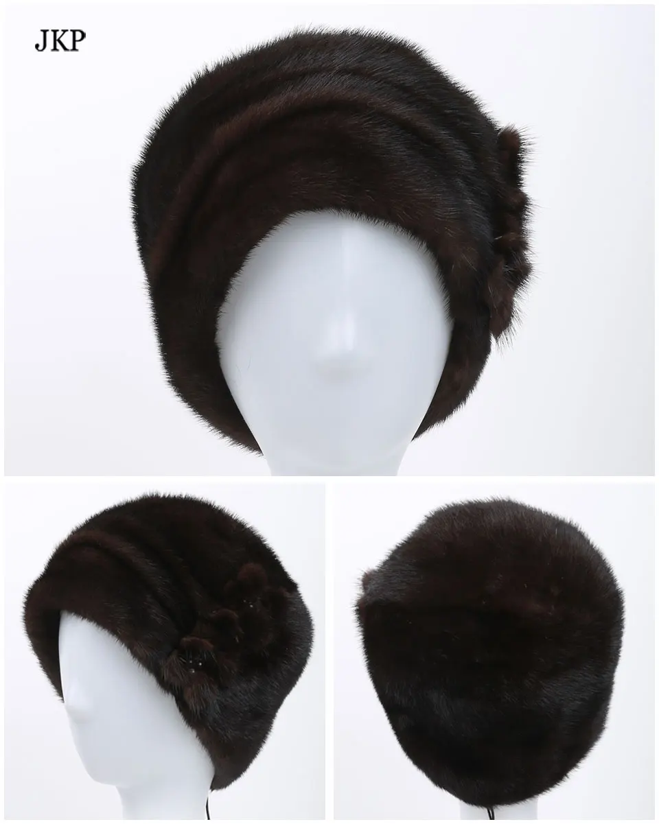 Русская зимняя меховая шапка для женщин, шапка из натурального меха норки с цветком, стильная новинка, теплая шапка