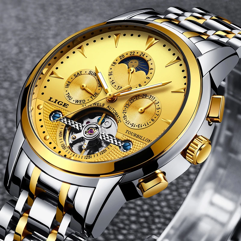 

2018 LIGE new Men Watch Automatic Mechanical Watches Luxury Brand Business Full Steel Waterproof Sports Clock Relogio Masculino