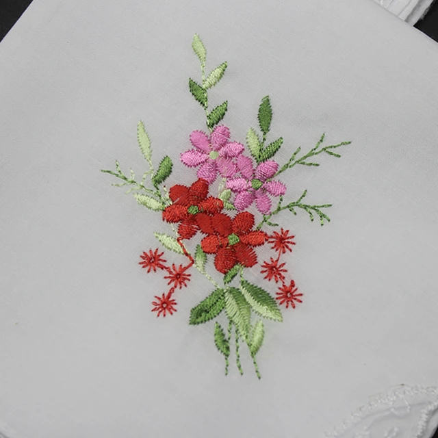 2Pcs/lotEmbroidered Handkerchief Cotton White Handkerchief, Embroidery Lace, Single Side Edge 6
