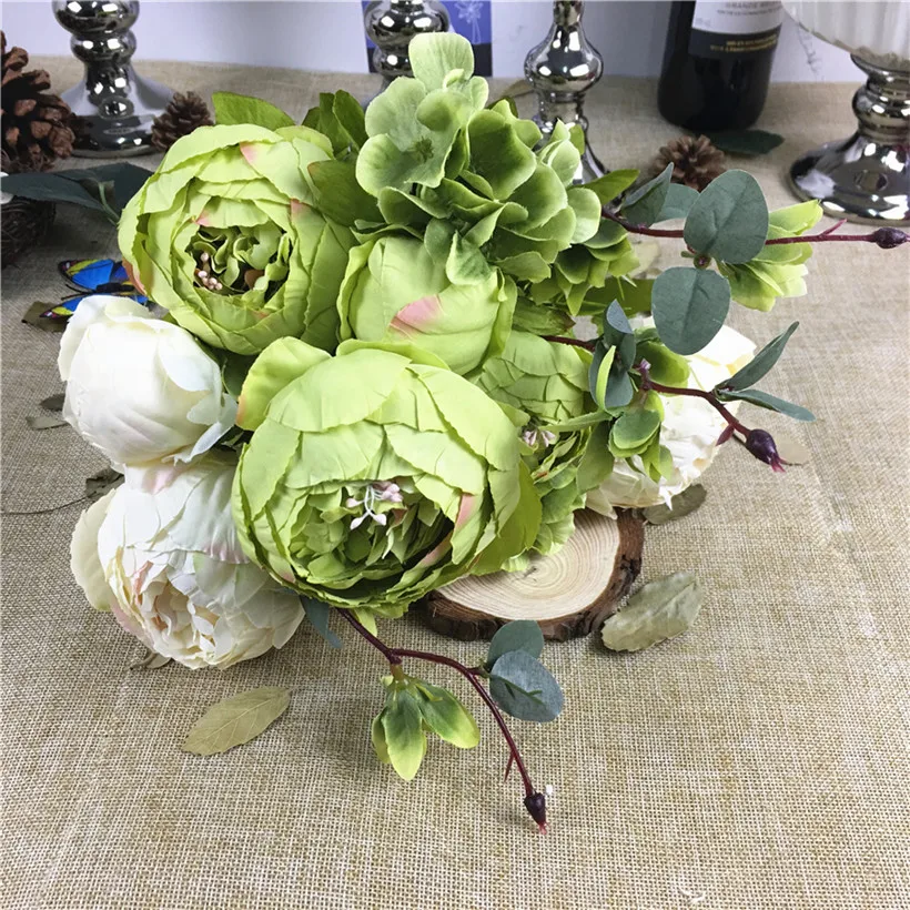 Имитация пиона букет искусственных цветов для дома украшение свадебного стола Флорес Искусственные Шелковые Белые пионы поддельные цветы