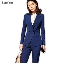 Lenshin комплекты из 2 предметов, синие брючные костюмы, Формальные женские офисные униформы, женские элегантные деловые рабочие костюмы, куртка с брюками