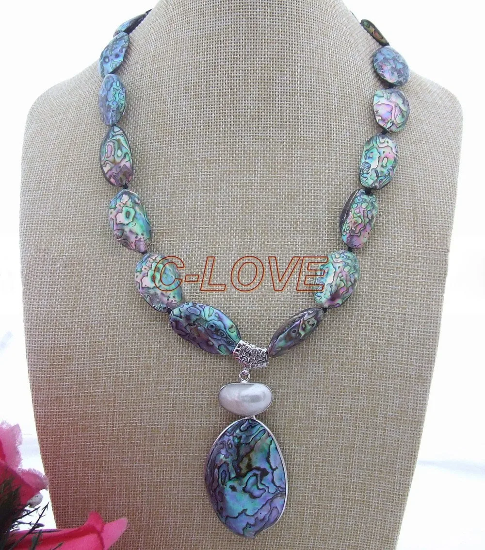 

Women's Natural Paua Abalone Shell&Shell Necklace