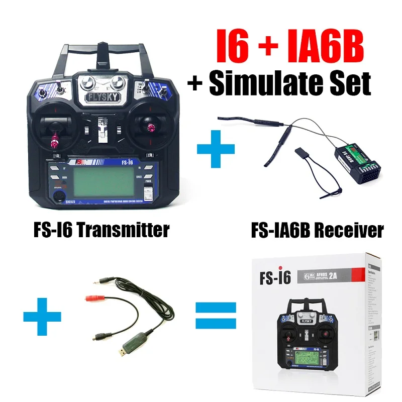 Наиболее популярные Flysky FS-i6 с FS-iA6B приемник 2.4 г 6ch transitter контроллер для Вертолет Самолет Quadcopter планер - Цвет: I6B SimulatorCable