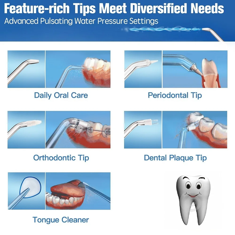 Водный Пульс электрический зубной Флоссер ирригатор для полости рта с 5 шт. струйным наконечником и 700 мл резервуар для воды для отбеливания зубов для дома и путешествий