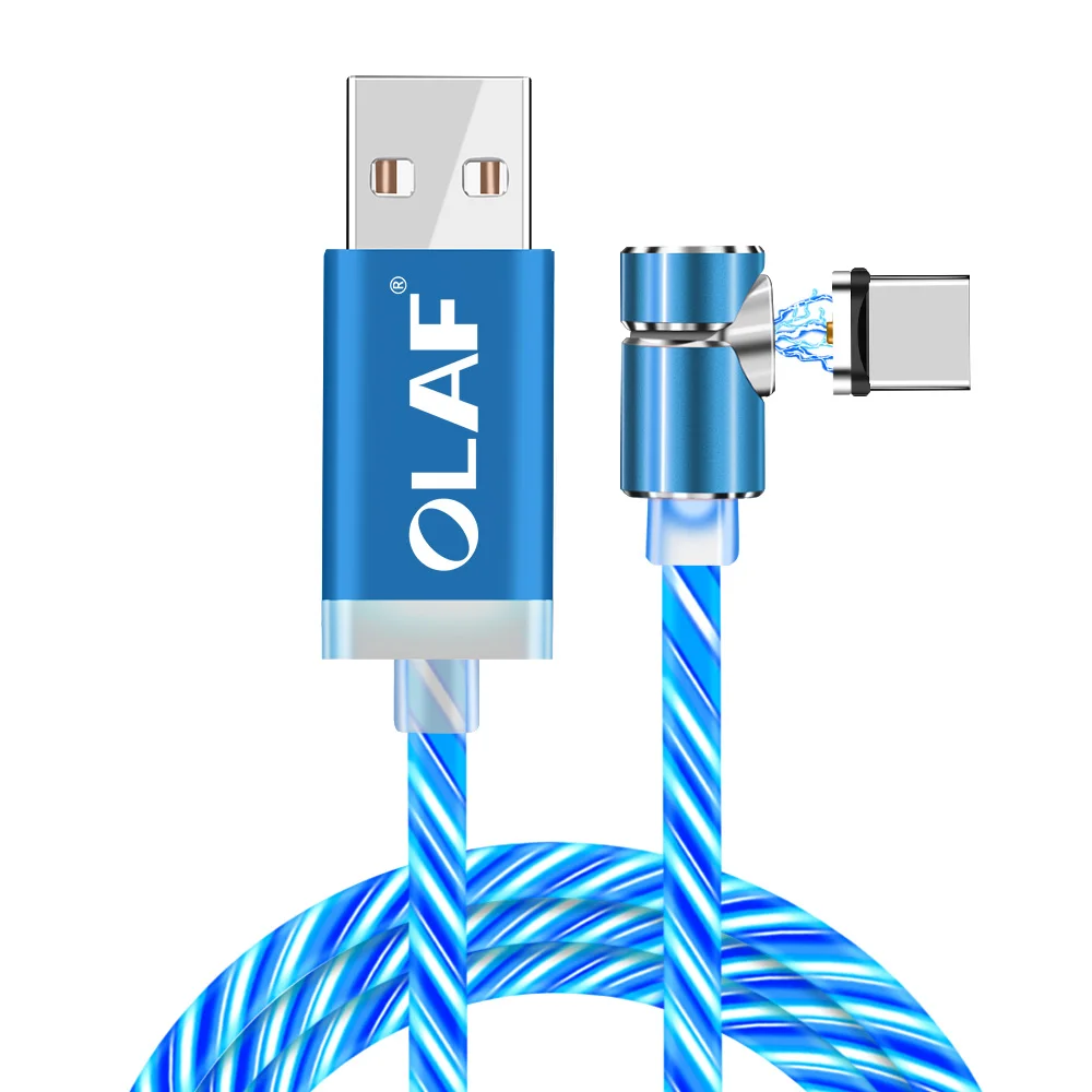 OLAF L-Line Magnetic USB Charging Cable, Type-C USB C Cable, 90 Degree LED Magnetic Cable for iPhone X 8 7 Plus Micro USB Cables Blue Type-C Magnetic Cable