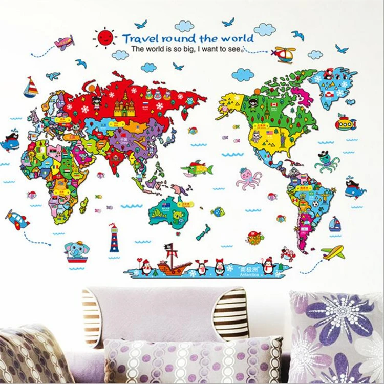 1 шт. мультяшная карта мира Diy стикер на стену s для детской комнаты Детская комната Детская съемное настенное украшение художественная наклейка