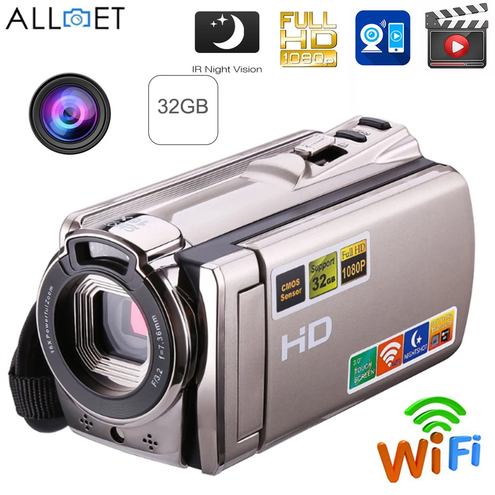 ALLOET 3 дюймов сенсорный экран 1080 P HD 8MP 16X Zoom CMOS WiFi цифровая камера ночного видения видео рекордер камера видеокамера домашняя DV