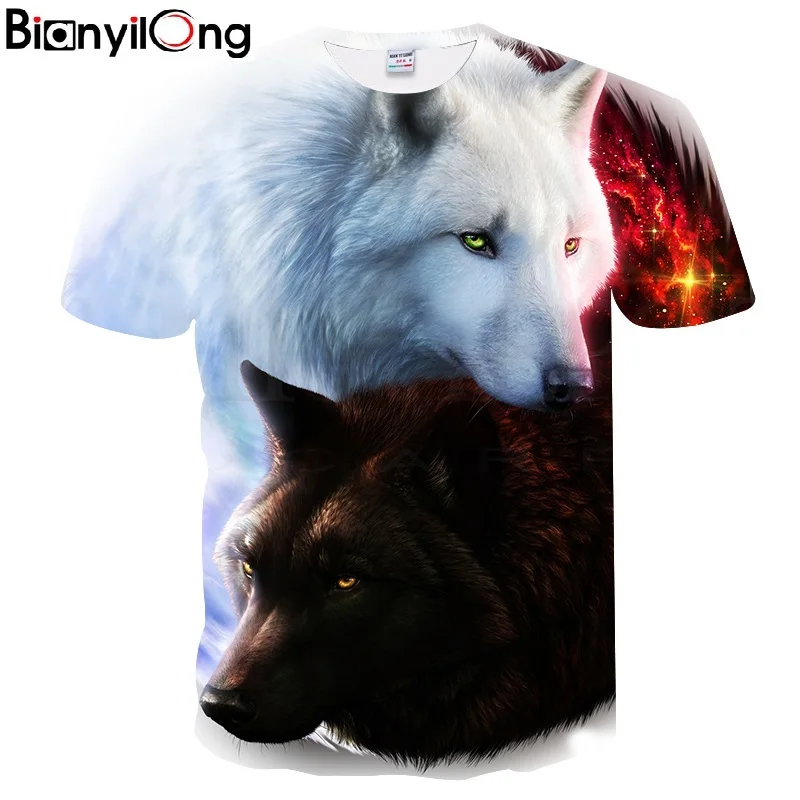 

BIANYILONG 2018 new Newest Harajuku Wolf 3D Print Cool T-shirt Men/Women Short Sleeve Summer Tops Tees T shirt Fashion