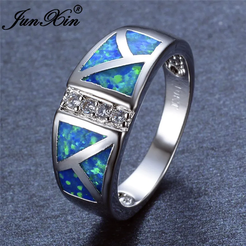 JUNXIN Fashion Male Blue Fire Opal Rings For Men Women Silver Color