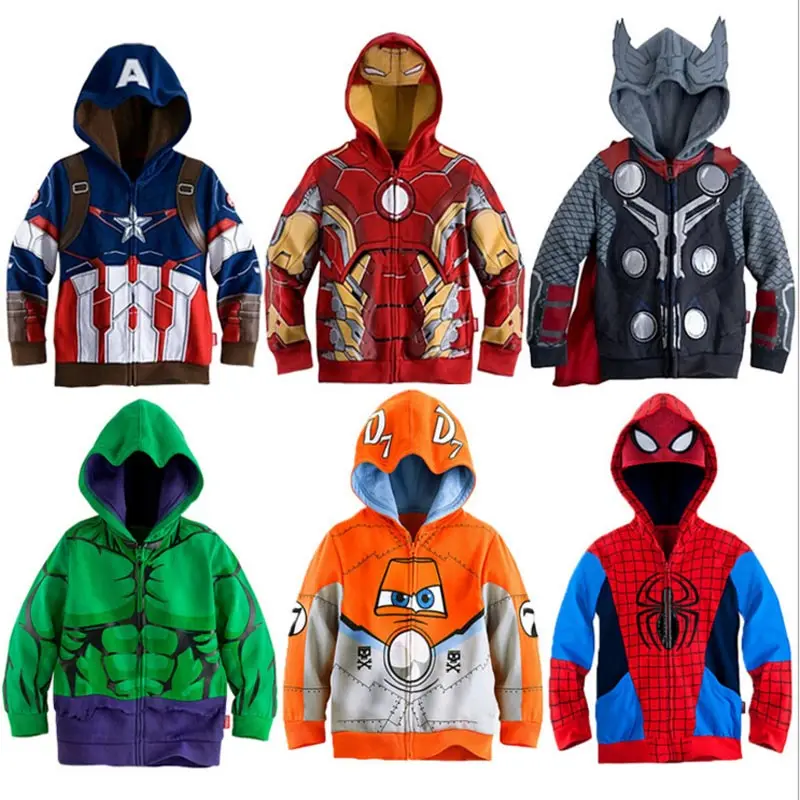 

Boy Avengers Marvel Superhero Iron Man Tor Green Giant Captain America Spider-Man Sweatshirt Boy Cartoon Jacket 2-7T