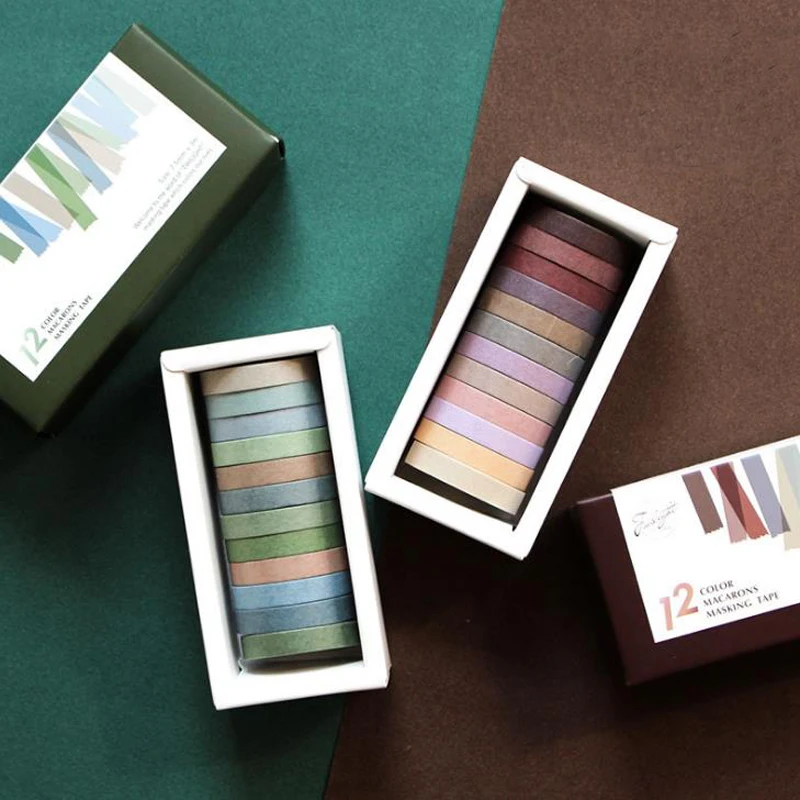 

12 Pcs/pack Cartoon Morandi Solid Color Washi Tape Vintage Paper Masking Tapes Decoration Stickers Scrapbooking Stationery Gift