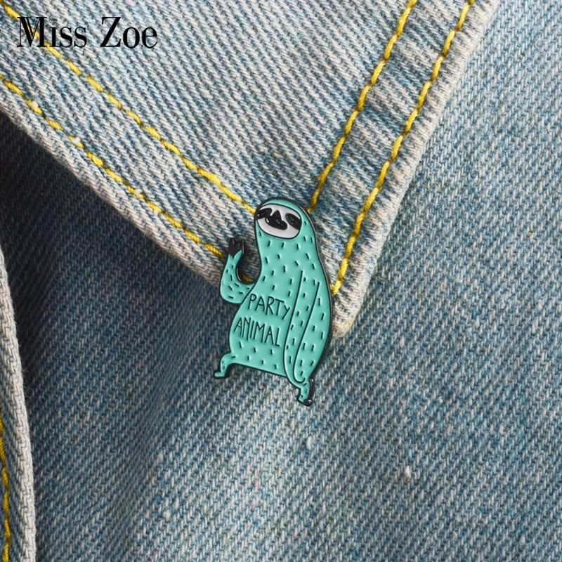 

Cartoon sloth enamel pin Party animal badge brooch Mint green Lapel pin for Denim Jeans shirt bag Funny jewelry Gift for friends