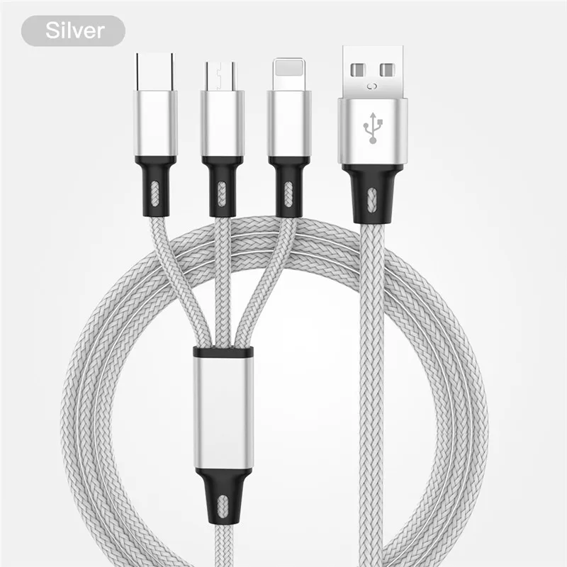 USB кабель для передачи данных для iPhone XS X 8 7 6 быстрая зарядка Зарядное устройство 3 в 1 микро USB кабель для Android USB Type C мобильные телефонные кабели для Samsung S9 - Цвет: Silver Cable