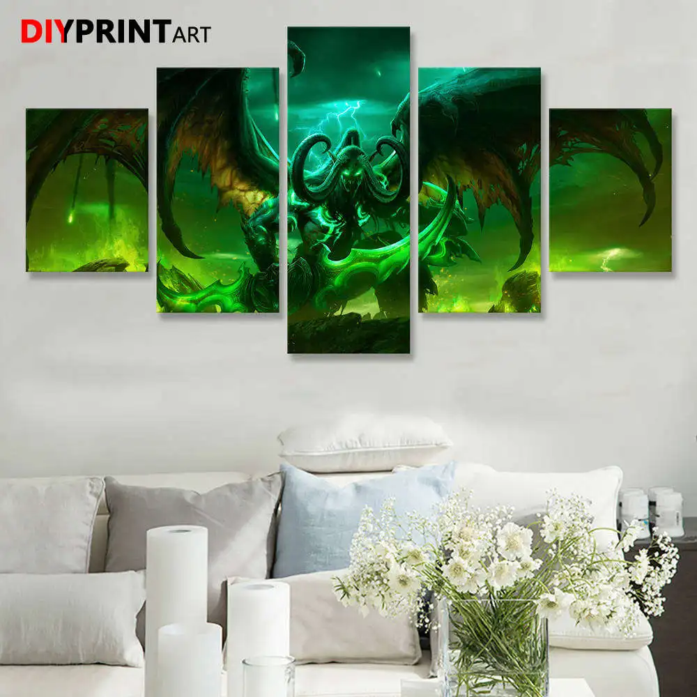 Постеры и печатные картины игровой постер Wow Demon Illidan 5 панелей настенная живопись