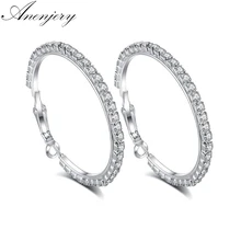 Anenjery, классические, модные, серебристые, ослепительные, Полный CZ, большие серьги-кольца для женщин, свадебные ювелирные изделия, oorbellen brincos T-E61