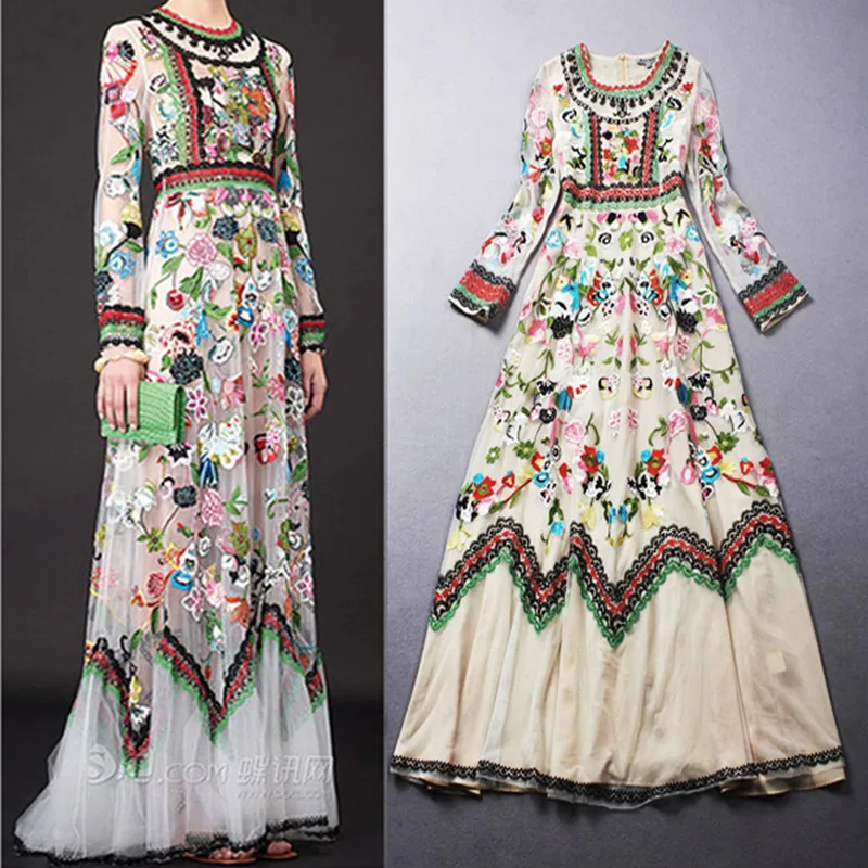 Embroidery Dress 2017 Summer Fashion New European Runway Colorful