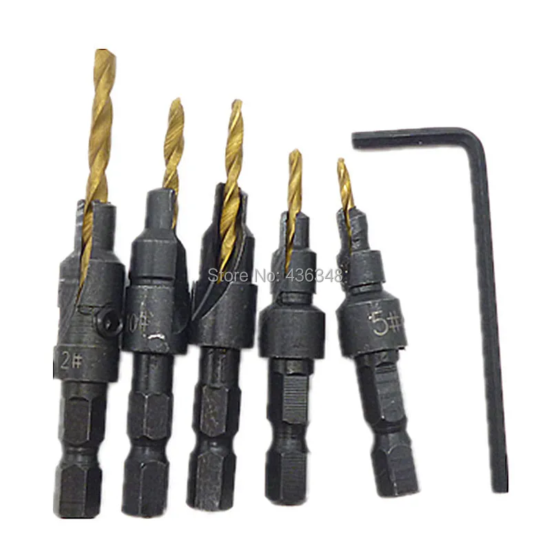 Quick Change Hex Shank Tapered And Hardened Countersink Drill Cone Bit Set Hole Saw Woodworking Tools + Small wrench