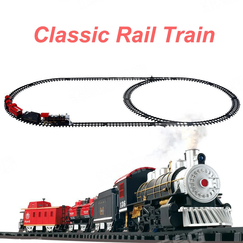 Classic toys Enlighten Train Battery Operated Railway Car Electric Train Set with Sound&Smok Rail Car Christmas Gift Kids Toys