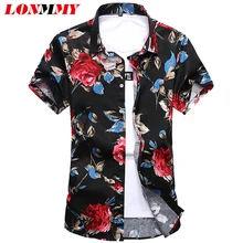 LONMMY плюс размер M-7XL мужские рубашки в цветах хлопок короткий рукав Slim fit Мужская рубашка цветок Мода Новинка летние мужские рубашки