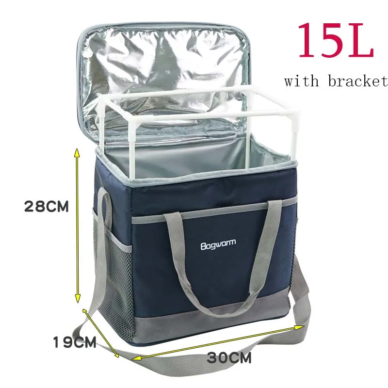15L 25L утолщенная сумка-холодильник, большая Термосумка для пикника, Ланч-бокс, теплоизоляционная сумка на плечо, сумка для льда, еды, напитков, вина, крутая сумка - Цвет: navy blue 15Lbracket