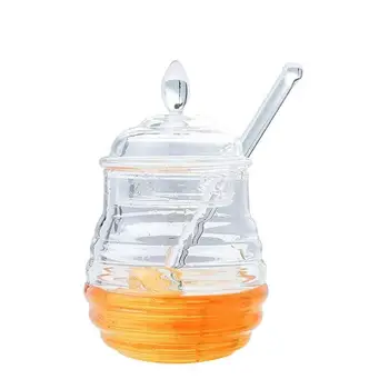 

245ML Honey Pot Honey Juice Syrup Jam Transparent Pot Bottle Storage Jar with Stirring Rod