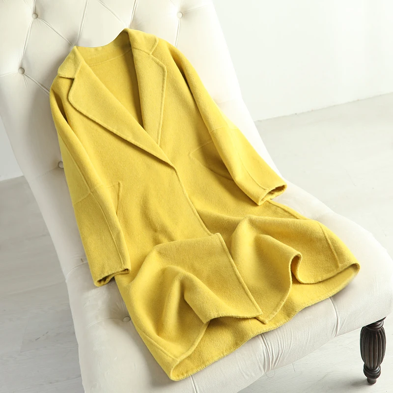 

QSC 100% Wool good quality plus size coat women new cashmere overcoat middle long anti-season suit collar Korean loose jacket